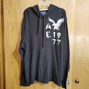 American Eagle Shirt Hoodie XXL 2XL Black Y2K Grunge Pullover Hood Waffle Knit